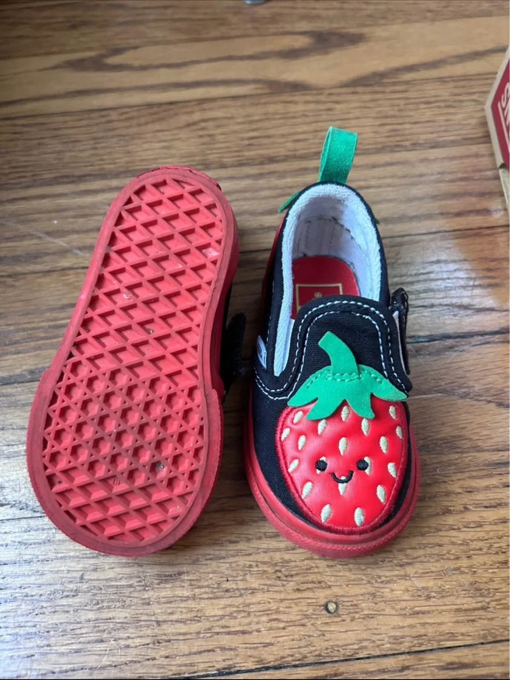 Vans Kids Strawberry Slip-On Shoes - Red, Black & Green